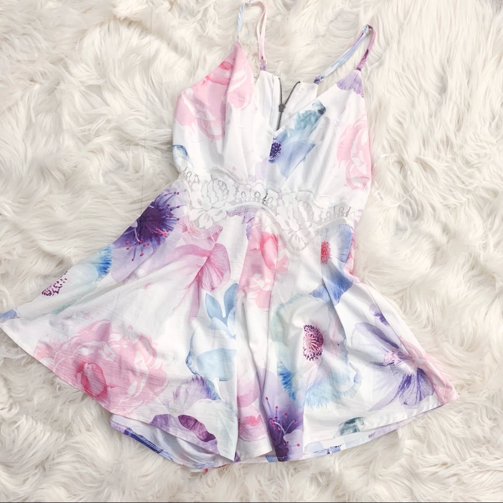 Showpo Romper Playsuit in Purple Blue Floral